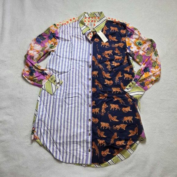 New S Anthropologie The Soren mixed-print mini shirt dress by Maeve - Picture 4 of 11
